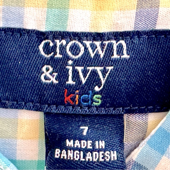 Crown & Ivy NWT Sz 7 Boy’s Blue Plaid Button Down Shirt - Picture 3 of 5